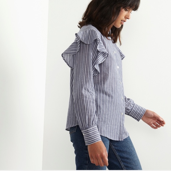 Oliver Bonas frilled pinstripe shirt blouse - Picture 3 of 11
